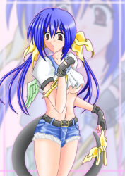 Rule 34 | 1girl, arc system works, asymmetrical wings, blue hair, blue sailor collar, dizzy (guilty gear), guilty gear, pirate, red eyes, ribbon, sailor collar, solo, tail, tail ornament, tail ribbon, wings, zoom layer