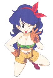 Rule 34 | 1girl, blue hair, breasts, cleavage, dragon ball, inkerton-kun, large breasts, lunch (dragon ball), lunch (good) (dragon ball), medium breasts, navel