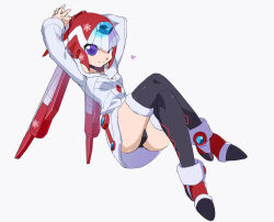 Rule 34 | 1girl, ass, blue eyes, breasts, christmas, crossed legs, gloves, heart, high heels, kaidou zx, fairy leviathan (mega man), looking at viewer, mega man (series), mega man zero (series), sitting, small breasts, smile, thighhighs, thighs, white background