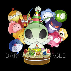 Rule 34 | artist name, black background, cake, candle, celebi, closed eyes, closed mouth, clothed pokemon, commentary, creatures (company), darkvoiddoble, darumaka, facing viewer, fire, food, game freak, gen 1 pokemon, gen 2 pokemon, gen 5 pokemon, gen 6 pokemon, gen 7 pokemon, gen 8 pokemon, gengar, hat, igglybuff, legendary pokemon, meltan, minior, mythical pokemon, nintendo, no humans, party hat, pikachu, poke ball print, pokemon, pokemon (creature), poliwag, scraggy, smile, snom, striped clothes, striped headwear, u u, watermark, zygarde