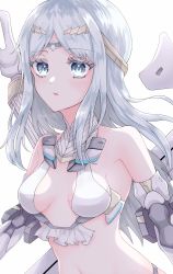 Rule 34 | 1girl, breasts, circlet, closed mouth, colored eyelashes, expressionless, fate/grand order, fate (series), galatea (fate), highres, long hair, looking at viewer, medium breasts, rain (roromi), silver hair, simple background, solo, twitter username, upper body, white background, white eyes
