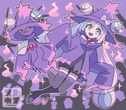 Rule 34 | 1girl, :d, adapted costume, boots, character hair ornament, commentary request, cosplay, creatures (company), eyelashes, game freak, gastly, gen 1 pokemon, gen 4 pokemon, hair ornament, hat, high heel boots, high heels, highres, iono (pokemon), jacket, looking at viewer, mismagius, mismagius (cosplay), multicolored hair, nintendo, open mouth, pink hair, pokemon, pokemon (creature), pokemon sv, purple headwear, purple jacket, sharp teeth, shorts, smile, sparkle, sutokame, teeth, thigh boots, tongue, twintails, two-tone hair, upper teeth only