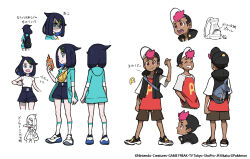 Rule 34 | 1boy, 1girl, :d, absurdres, black hair, black headwear, black shorts, brown shorts, closed mouth, coat, commentary, cowlick, creatures (company), english commentary, game freak, gen 4 pokemon, green coat, grin, hair ornament, hairclip, hand up, hat, highres, holding, holding phone, kneepits, liko (pokemon), long shirt, multiple views, nintendo, official art, open clothes, open coat, open mouth, phone, pink hair, pokemon, pokemon (anime), pokemon horizons, pokemon horizons, rotom, rotom phone, roy (pokemon), shirt, shoes, shorts, smile, socks, split mouth, standing, teeth, thumbs up, translation request, upper teeth only, watermark, white background, white footwear, white shirt, white socks, yellow bag