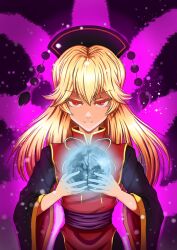 Rule 34 | 1girl, absurdres, blonde hair, closed mouth, commentary, english commentary, hair flaps, headdress, highres, junko (touhou), long hair, long sleeves, looking at viewer, red eyes, smacphadraig, solo, tabard, tassel, touhou, upper body, wide sleeves
