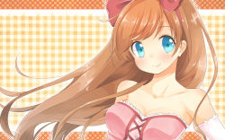 Rule 34 | 1girl, aiba kou, bare shoulders, blue eyes, bow, brown hair, elbow gloves, gloves, hair bow, hairband, long hair, looking at viewer, original, smile, solo