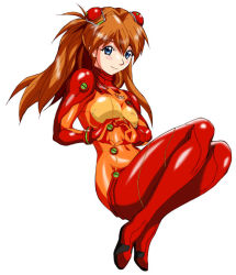 Rule 34 | 1girl, artist request, blue eyes, bodysuit, breasts, brown hair, covered navel, curvy, evangelion: 2.0 you can (not) advance, floating hair, full body, heart, heart hands, long hair, looking at viewer, lowres, multicolored bodysuit, multicolored clothes, neon genesis evangelion, plugsuit, rebuild of evangelion, red bodysuit, see-through, see-through bodysuit, shiny clothes, shiny skin, skin tight, smile, solo, souryuu asuka langley, standing, test plugsuit, two side up, very long hair, white background, wide hips