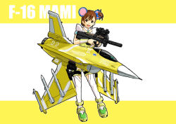 Rule 34 | 00s, 1girl, ace combat, aircraft, airplane, animal ears, bad id, bad pixiv id, bullpup, cosmic &amp; funny (idolmaster), f-16, futami mami, ganzyu i, gun, horizontal magazine, idolmaster, idolmaster (classic), mecha musume, missile, mouse ears, p90, personal defense weapon, scope, see-through, smile, solo, submachine gun, suppressor, thighhighs, translucent, weapon