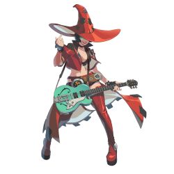 Rule 34 | 1girl, absurdres, arc system works, belt, belt buckle, bespectacled, black choker, black hair, blue eyes, boots, breasts, buckle, choker, cleavage, cropped jacket, electric guitar, fingernails, full body, glasses, green-tinted eyewear, green-tinted glasses, grin, guilty gear, guilty gear strive, guitar, hat, hat over one eye, highres, holding, holding instrument, i-no, instrument, jacket, large breasts, lips, lipstick, loose belt, makeup, mole, mole above mouth, navel, official art, one eye covered, partially unbuttoned, platform boots, platform footwear, red footwear, red hat, red jacket, red shorts, rimless eyewear, short hair, short shorts, shorts, showgirl skirt, smile, solo, standing, strap, sunglasses, thigh boots, thighhighs, tinted eyewear, transparent background, witch hat