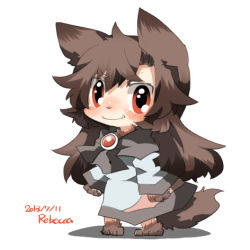 Rule 34 | 1girl, animal ears, artist name, bad id, bad pixiv id, blush, brown hair, dated, fang, imaizumi kagerou, long hair, lowres, rebecca (keinelove), red eyes, smile, tail, touhou, wolf ears, wolf tail