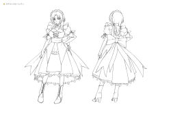 Rule 34 | 1girl, artist name, breasts, character sheet, dress, female focus, full body, kagami hirotaka, koutetsu no majo anneroze, large breasts, lilith-soft, looking at viewer, maid, mitico fleuretty, monochrome, multiple views, official art, pointy ears, short hair, translation request, white background