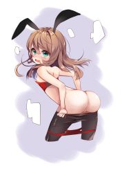Rule 34 | 1girl, animal ears, anus, ass, bad id, bad pixiv id, black pantyhose, blush, breasts, brown hair, green eyes, highres, long hair, looking at viewer, nipples, nude, open mouth, original, pantyhose, pussy, rabbit ears, small breasts, solo, togo (pixiv6587511), uncensored