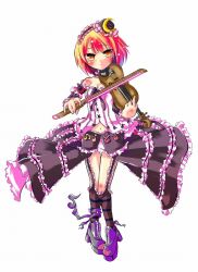 Rule 34 | 1girl, bad id, bad pixiv id, bare shoulders, blonde hair, choker, detached sleeves, embellished costume, female focus, frills, gothic lolita, hairband, hat, instrument, lolita fashion, lunasa prismriver, mito (calcomer), musical note, navel, platform footwear, socks, solo, striped clothes, striped socks, touhou, violin