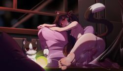 Rule 34 | 1girl, all fours, animal ear fluff, animal ears, ankle bell, ass, bent over, black choker, blush, brown hair, cat, cat ears, cat girl, cat tail, choker, completely nude, dildo, egg vibrator, extra ears, feet, from behind, heizi mingyue, indie virtual youtuber, indoors, kneeling, long hair, looking at viewer, looking back, nipple stimulation, nude, original, pillow, pussy, pussy juice, red eyes, sex toy, soles, solo, suction cup dildo, tail, tail raised, tape, toes, vibrator, vibrator on nipple, virtual youtuber, xingye (xing)