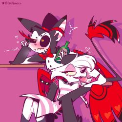 Rule 34 | 2boys, angel dust (hazbin hotel), artist request, fellatio, hazbin hotel, highres, husk (hazbin hotel), multiple boys, oral, source request, tagme, tongue, tongue out, yaoi