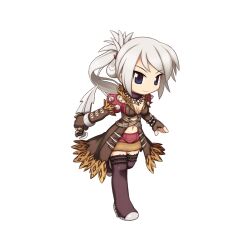 Rule 34 | 1girl, animal print, black eyes, black thighhighs, breasts, brown coat, brown gloves, chibi, closed mouth, coat, cross-laced clothes, cross-laced gloves, dagger, elbow gloves, fingerless gloves, folded ponytail, full body, fur-trimmed coat, fur trim, gloves, grey hair, high heels, high ponytail, holding, holding dagger, holding knife, holding weapon, knife, leopard print, long hair, looking at viewer, miniskirt, official art, ragnarok online, red skirt, reverse grip, running, shadow chaser (ragnarok online), simple background, skirt, small breasts, smile, solo, tachi-e, thighhighs, transparent background, weapon, yuichirou