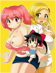 Rule 34 | 3girls, angol mois, azumaya koyuki, breast slip, breasts, chibi, hinata natsumi, keroro gunsou, multiple girls, nipples, nude, one breast out, undressing