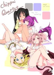 Rule 34 | 4girls, animal ears, ass, azrael (shirow), bandages, bare legs, bare shoulders, barefoot, bikini, black eyes, black hair, blonde hair, blue eyes, breasts, dated, demon girl, demon tail, demon wings, dress, food, looking at viewer, low wings, lying, mouth hold, multiple girls, one-piece swimsuit, original, pink eyes, pink hair, pointy ears, popsicle, purple eyes, purple hair, seria (shirow), shirow (crazy), shizune tsukinoha (shirow), short twintails, sitting, small breasts, swimsuit, tail, tail ornament, twintails, upside-down, white bikini, white dress, white one-piece swimsuit, wings
