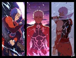 Rule 34 | 1boy, archer (fate), battle, bleeding, blood, brown eyes, closed mouth, dark-skinned male, dark skin, facing viewer, fate/stay night, fate (series), frown, hal (haaaalhal), heaven&#039;s feel, holding, holding sword, holding weapon, injury, long sleeves, looking at viewer, male focus, pants, short hair, short sword, smile, solo, spoilers, standing, sword, tan, torn clothes, weapon, white hair