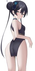 Rule 34 | 1girl, absurdres, bare shoulders, black hair, blue archive, china dress, chinese clothes, dress, grey eyes, hair ornament, hairpin, halo, highres, kisaki (blue archive), simple background, solo, thighs, tsubaki 0317, white background