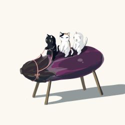 Rule 34 | animal focus, avogado6, black cat, calico, cat, commentary, eggplant, from side, original, simple background, white background, white cat
