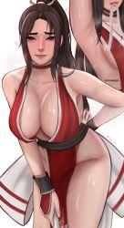Rule 34 | 1girl, absurdres, breasts, fatal fury, highres, large breasts, ponytail, shiranui mai, simple background, solo, white background