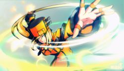 Rule 34 | 1girl, absurdres, alexander chesnok, blonde hair, blue eyes, brooch, character name, copyright name, expressionless, fingerless gloves, fur hat, gloves, glowing, guilty gear, guilty gear xrd, hat, highres, jewelry, long hair, millia rage, outstretched arms, parted lips, ponytail, ring, solo, uniform, upper body, ushanka, very long hair, watermark, web address