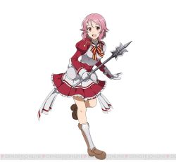 Rule 34 | 10s, 1girl, armor, breastplate, full body, gloves, hair ornament, hairclip, hammer, holding, holding weapon, lisbeth (sao), looking at viewer, mace, open mouth, pink hair, red eyes, short hair, simple background, solo, sword art online, sword art online: code register, watermark, weapon, white background, white gloves