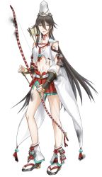 Rule 34 | 1girl, arrow (projectile), bow (weapon), brown hair, detached sleeves, flipped hair, full body, green eyes, hair between eyes, hat, holding, holding arrow, holding bow (weapon), holding weapon, kazune (baumkuchen), long hair, midriff, navel, official art, open mouth, oshiro project:re, oshiro project:re, pleated skirt, sakurao (oshiro project), sarashi, skirt, solo, torn clothes, torn skirt, transparent background, very long hair, weapon