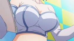 Rule 34 | 10s, 1girl, animated, animated gif, bouncing breasts, breasts, cleavage, grand blue, hamaoka azusa, large breasts, purple hair, screencap, short hair, solo