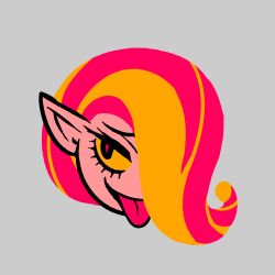 Rule 34 | 1girl, :p, akairiot, brenna (akairiot), chibi, colored sclera, fiery hair, grey background, hair over one eye, original, pointy ears, portrait, red eyes, simple background, smile, solo, tongue, tongue out, yellow sclera