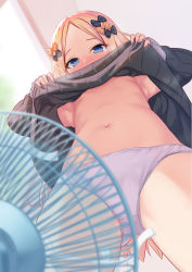 Rule 34 | + +, 1girl, abigail williams (fate), armpits, black bow, black dress, blonde hair, blue eyes, blush, bow, breasts, clothes lift, dress, dress lift, electric fan, fate/grand order, fate (series), flat chest, forehead, frilled panties, frills, gluteal fold, hair bow, highres, long hair, long sleeves, looking at viewer, milkshakework, multiple bows, navel, orange bow, panties, parted bangs, pink panties, polka dot, polka dot bow, ribbed dress, small breasts, solo, stomach, underwear, white background