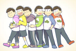 Rule 34 | &gt; &lt;, 6+boys, :3, :d, ^ ^, arm around shoulder, black eyes, black hair, black pants, black shorts, blue footwear, blue hoodie, brothers, closed eyes, closed mouth, commentary request, green footwear, green hoodie, hand in pocket, hand on another&#039;s shoulder, heart, heart in mouth, hood, hood down, hoodie, hug, hug from behind, long sleeves, looking at another, looking at viewer, looking back, male focus, matsu symbol, matsuno choromatsu, matsuno ichimatsu, matsuno jyushimatsu, matsuno karamatsu, matsuno osomatsu, matsuno todomatsu, multiple boys, nigu, open mouth, osomatsu-kun, osomatsu-san, pants, pink footwear, pink hoodie, purple footwear, purple hoodie, red footwear, red hoodie, sandals, sextuplets, shoes, short hair, shorts, siblings, simple background, slippers, smile, smirk, socks, standing, two-tone hoodie, v-shaped eyebrows, white background, white hoodie, white socks, wide-eyed, yellow footwear, yellow hoodie