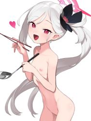 Rule 34 | 1girl, blue archive, blush, breasts, female focus, looking at viewer, mutsuki (blue archive), nipples, nude, simple background, small breasts, smile, solo, white hair