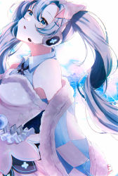 Rule 34 | 1girl, absurdres, aqua eyes, aqua hair, argyle, argyle clothes, argyle sleeves, bad id, bad pixiv id, bare shoulders, commentary, detached sleeves, dress, fur-trimmed dress, fur-trimmed headwear, fur-trimmed sleeves, fur trim, hair ornament, hairclip, half-closed eyes, hatsune miku, head tilt, headphones, headset, highres, long hair, looking at viewer, magical mirai (vocaloid), magical mirai miku, magical mirai miku (2020 winter), mahiru yura, open mouth, solo, twintails, upper body, very long hair, vocaloid, white dress, wide sleeves