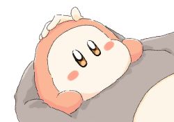 Rule 34 | 1other, blush stickers, brown eyes, holding, kirby (series), looking at viewer, nintendo, petting, pov, simple background, sweater, waddle dee, white background