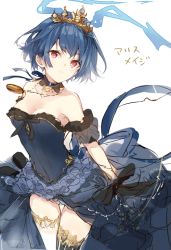 Rule 34 | 1girl, alice (sinoalice), bad id, bad pixiv id, blue hair, breasts, choker, cleavage, dress, frilled dress, frills, fukuda935, jewelry, looking at viewer, necklace, pocket watch, red eyes, ribbon, short hair, sinoalice, sketch, solo, thighhighs, tiara, watch, white background