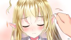 Rule 34 | 1girl, ahoge, blonde hair, blush, close-up, closed eyes, closed mouth, dated, ear blush, elf, grabbing another&#039;s ear, hand on another&#039;s ear, long hair, original, pointy ears, sidelocks, solo focus, yamaguchi yuu