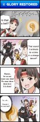Rule 34 | 00s, 4koma, :o, all fours, arm up, armor, blush, brown eyes, brown gloves, brown hair, character request, clenched hand, comic, dagger, empty eyes, english text, final fantasy, final fantasy xi, fingerless gloves, furry, gloves, glowing, headband, highres, holding, holding sword, holding weapon, iroha (ff11), japanese armor, knife, lion (ff11), o o, open mouth, orb, rock, sweatdrop, sword, tail, tomokichi, weapon, zeid