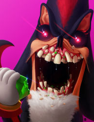 Rule 34 | 1boy, artist request, broken tooth, creepy, furry, furry male, highres, horror (theme), purple background, shadow the hedgehog, simple background, solo, sonic (series), source request, what