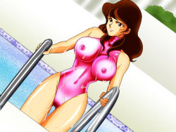 Rule 34 | breasts, lupin iii, mine fujiko, nipples, one-piece swimsuit, see-through, swimsuit, tagme, thigh gap, thighs, tms entertainment, wet