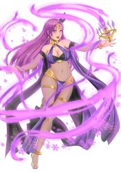 Rule 34 | 1girl, ;d, absurdres, adapted costume, alternate costume, aura, bare shoulders, black cape, bodystocking, bodysuit, bracelet, breasts, bridal gauntlets, brunnya (fire emblem), candelabra, candlestand, cape, circlet, cleavage, cosplay, covered navel, dark aura, dorothea arnault, dorothea arnault (cosplay), earrings, eyes of grima, fire, fire emblem, fire emblem: the binding blade, fire emblem heroes, highres, jewelry, large breasts, long hair, nail polish, nintendo, one eye closed, open mouth, pelvic curtain, purple eyes, purple fire, purple hair, purple nails, reaching, red lips, revealing clothes, rinku bny, simple background, smile, snowflakes, solo, white background