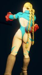 Rule 34 | 1girl, 3d, antenna hair, ass, bare shoulders, blonde hair, blue hat, blue leotard, braid, breasts, cammy white, clenched hand, covered navel, curvy, gloves, groin, hat, highleg, highleg leotard, highres, large breasts, leotard, long hair, red gloves, ryona, screencap, shiny clothes, skindentation, solo, street fighter, street fighter v, thighs, third-party edit, thong leotard, twin braids, very long hair, wide hips