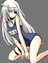 Rule 34 | 10s, 1girl, eyepatch, infinite stratos, laura bodewig, long hair, one-piece swimsuit, q (a72pgc), red eyes, school swimsuit, silver hair, swimsuit