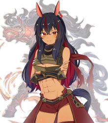 Rule 34 | 1girl, abs, animal ears, arm guards, armor, artist request, barding, black hair, breastplate, breasts, colored inner hair, colored skin, commentary request, crossed arms, dark-skinned female, dark skin, earrings, granblue fantasy, hair between eyes, highres, horse, horse ears, horse girl, horse tail, jewelry, long hair, looking at viewer, medium breasts, multicolored hair, personification, red hair, red hare (granblue fantasy), red shorts, red skin, short shorts, shorts, sidelocks, solo, streaked hair, tagme, tail, umamusume, white background