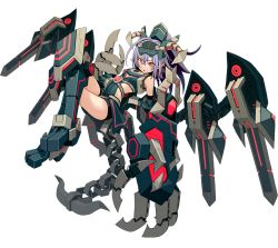 Rule 34 | 1girl, boots, cyberstep, full body, mecha musume, official art, purple hair, red eyes, short hair, solo, thigh boots, thighhighs, transparent background