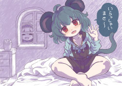 Rule 34 | 2girls, ahoge, alice margatroid, animal ears, barefoot, blush, collarbone, cookie (touhou), closed eyes, feet, grey hair, ichigo (cookie), indoors, jewelry, long sleeves, looking at viewer, mouse ears, mouse girl, mouse tail, multiple girls, nazrin, necklace, nyon (cookie), open mouth, red eyes, short hair, sitting, smile, speech bubble, tail, toes, touhou, translation request, tsuzuchii, window