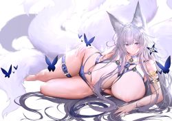Rule 34 | 1girl, absurdres, animal ears, azur lane, blush, breasts, collarbone, fox ears, fox tail, highres, huge breasts, kitsune, long hair, looking at viewer, navel, nipples, open mouth, purple eyes, shinano (azur lane), solo, spice (spicezzumi), tail, thighs, very long hair, white hair