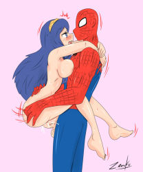 Rule 34 | 1boy, 1girl, blue eyes, blue hair, breasts, completely nude, crossover, cum, cum in pussy, bad tag, fire emblem, fire emblem awakening, long hair, lucina (fire emblem), marvel, marvel, medium breasts, nintendo, nipples, nude, open mouth, penis, sex, smile, spider-man, spider-man (series), sweat, testicles, third-party edit, tiara, vaginal, zronku
