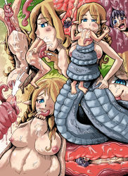 Rule 34 | 1girl, blonde hair, breasts, cum, forked tongue, highres, lamia, anastasia (mon-musu quest!), large breasts, long tongue, minomi (gfdbdfbfdfdbf), mon-musu quest!, monster girl, nipples, penis, pointy ears, scales, slit pupils, tongue, tongue out, uncensored, very long tongue, vore