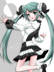 Rule 34 | 1girl, bad id, bad pixiv id, character name, green eyes, green hair, hatsune miku, koyoi (ruka), long hair, looking back, matching hair/eyes, open mouth, project diva (series), project diva extend, skirt, solo, twintails, very long hair, vocaloid